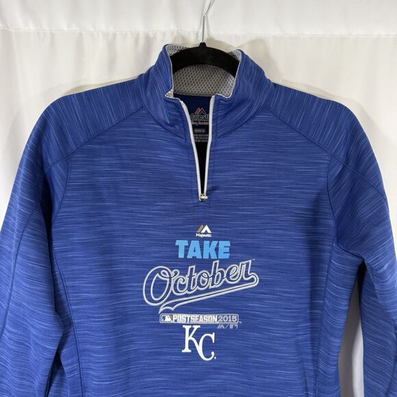 Kansas City Royals 2015 World Series Women's Medium Blue 1/4 Zip Take October - Picture 3 of 9
